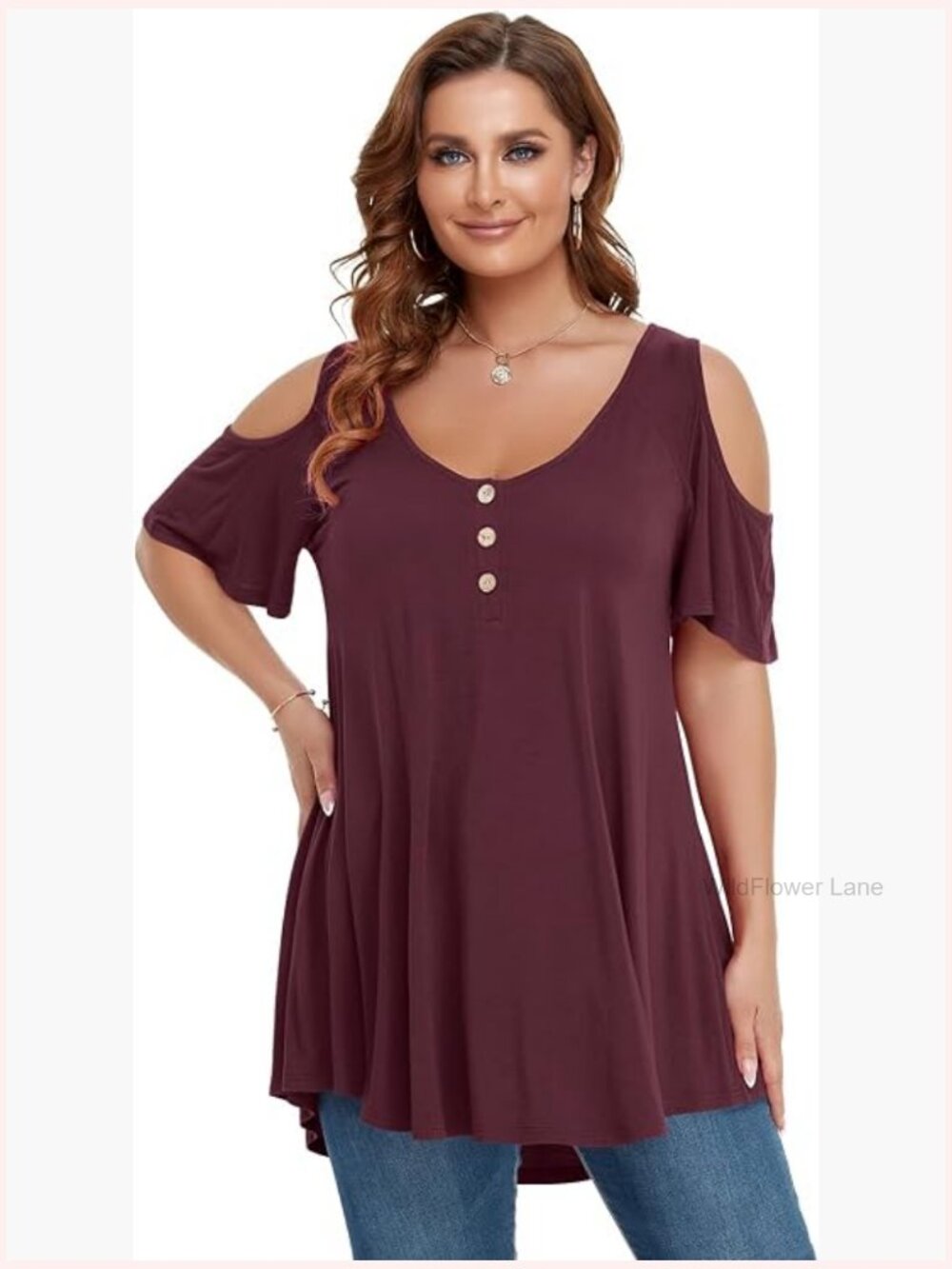 Plus Size V Neck Cold Shoulder Tunic Top Short Sleeve Summer Shirt
